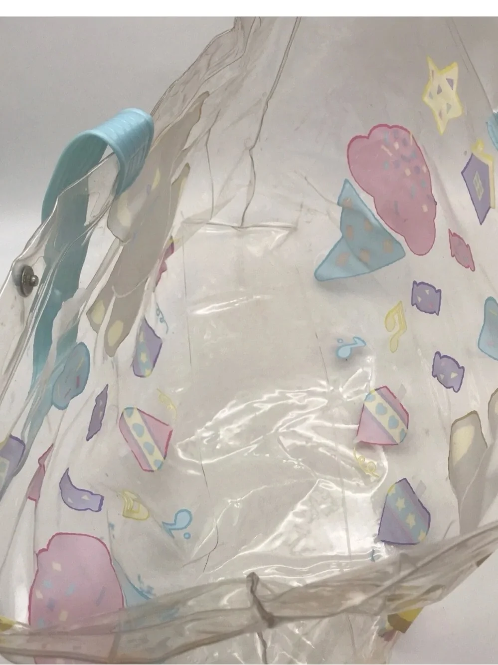 Vtg Sanrio Dee Dee Bear Clear Vinyl Plastic Bag 1988 Ink Stains Blue Handle Snap